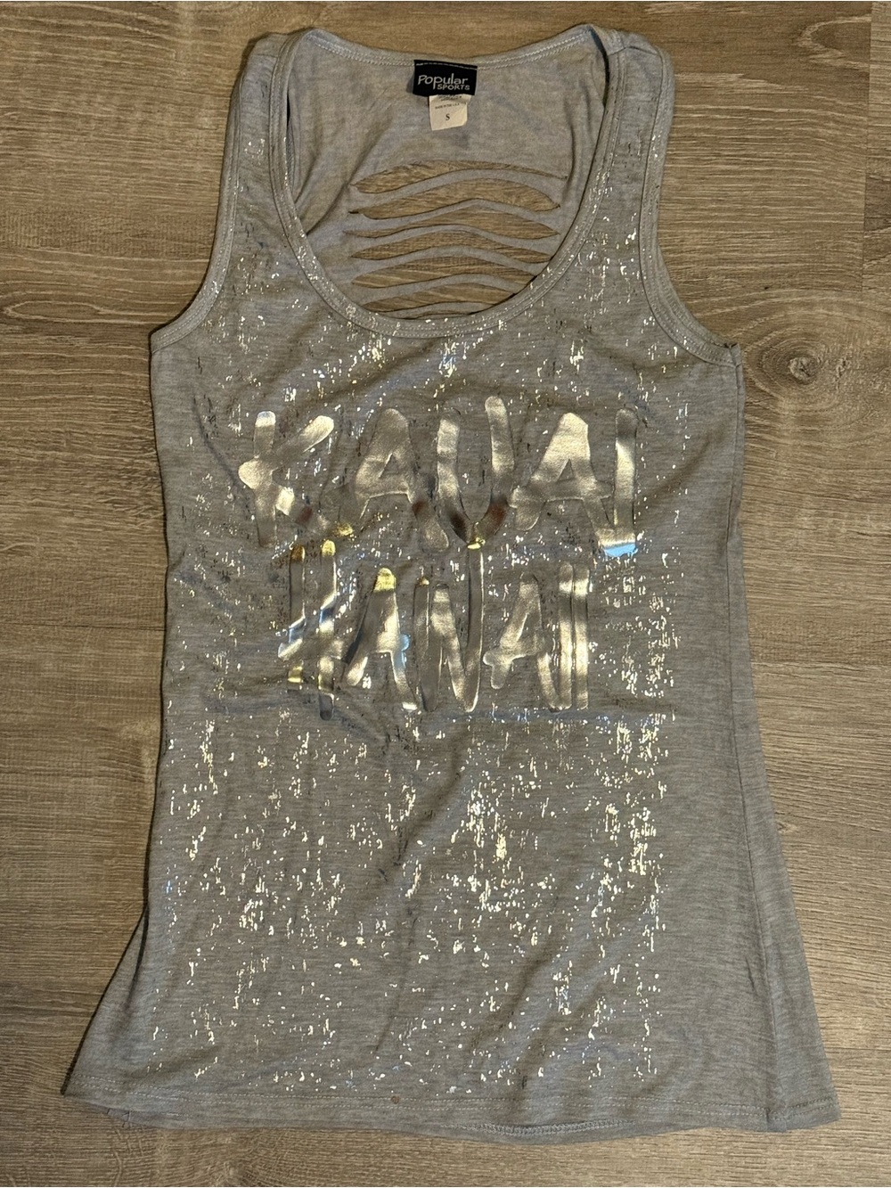 Kauai Hawaii Exclusive Silver Gray Shredded Ripped Tank Top Shirt